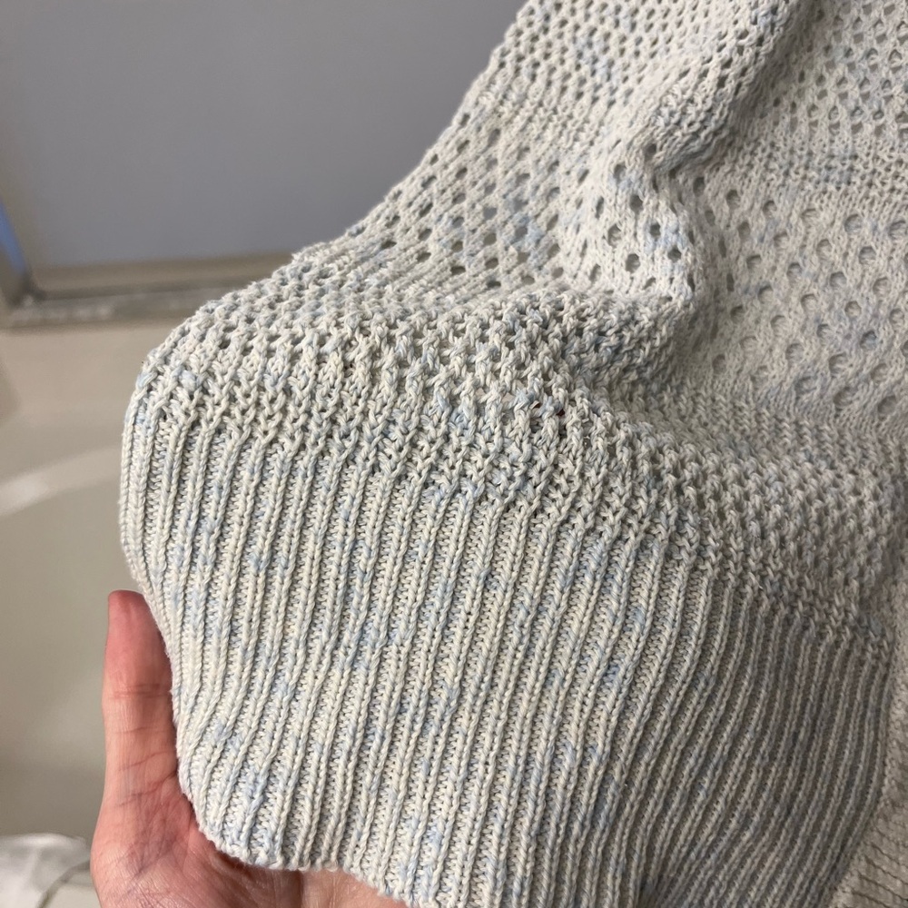 Like-New Design History Open-Knit Cardigan Sweater in Poolside Combo - Picture 7 of 8